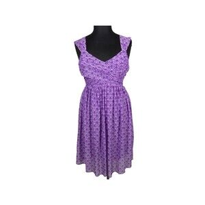 Chadwick's Purple Ruched Geometric Print Midi Dress Size 12